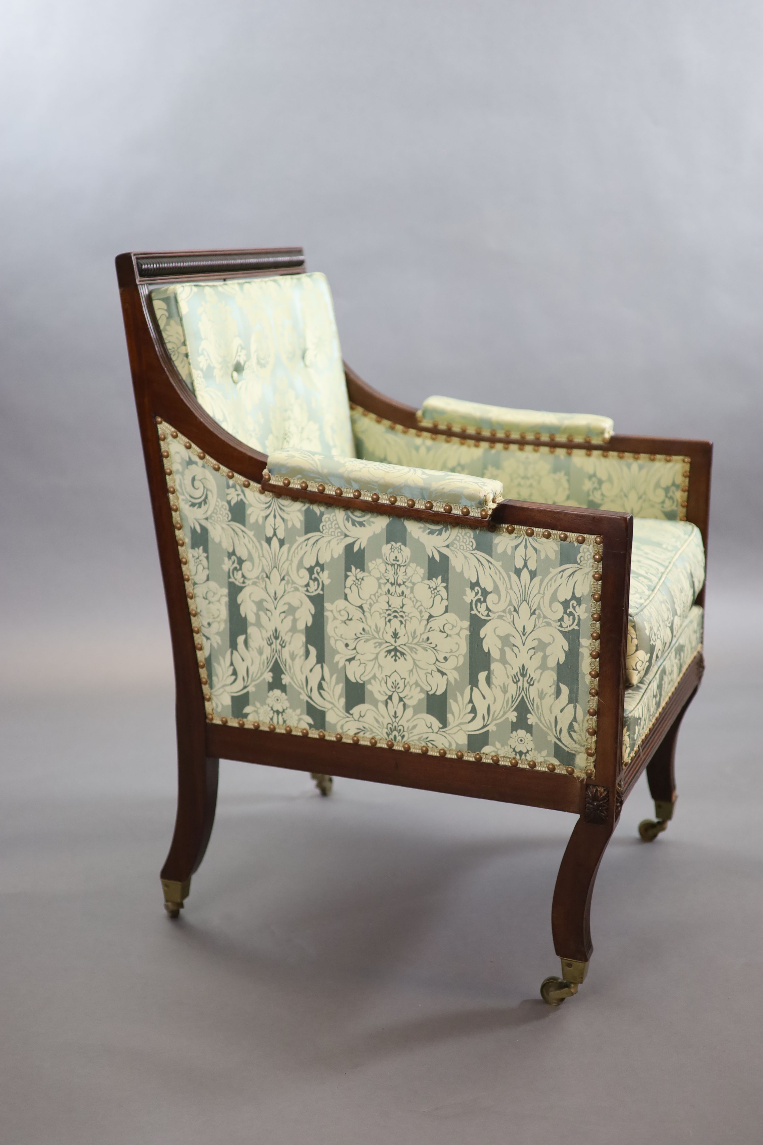 A Regency mahogany library armchair, W.68cm H.92cm D.72cm